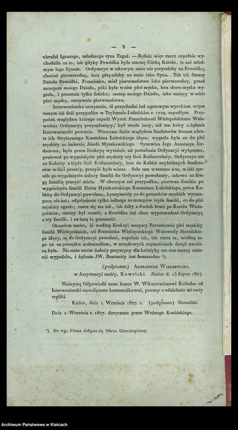 Obraz 8 z kolekcji "Mapy genealogiczne Myszkowskich, Wielopolskich, wraz z opisem początku Ordynacji"