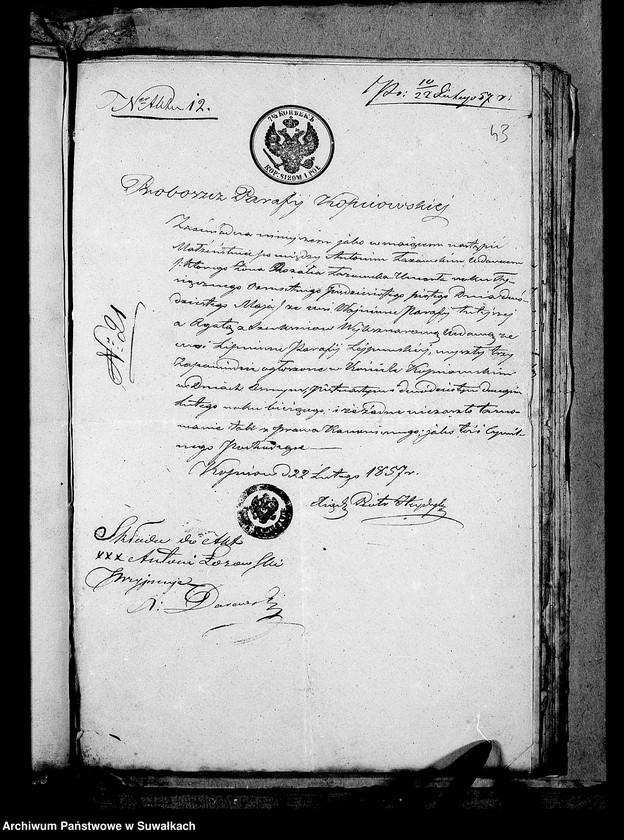 image.from.unit.number "Dowody do Akt Ślubnych Urzędnika Stanu Cywilnego Parafii Lejpunskiej za rok 1857"