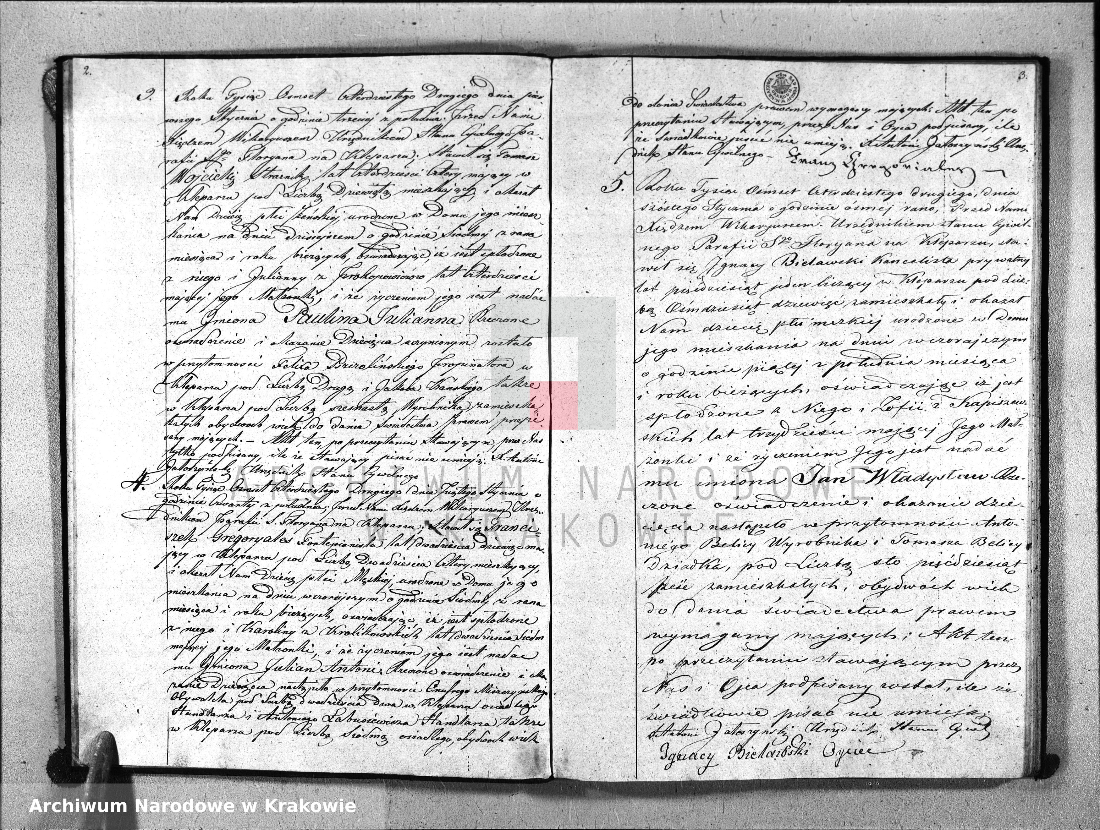 Skan z jednostki: Księga Aktów Urodzenia i Uznania Parafii Sgo Floryana Na Rok 1842