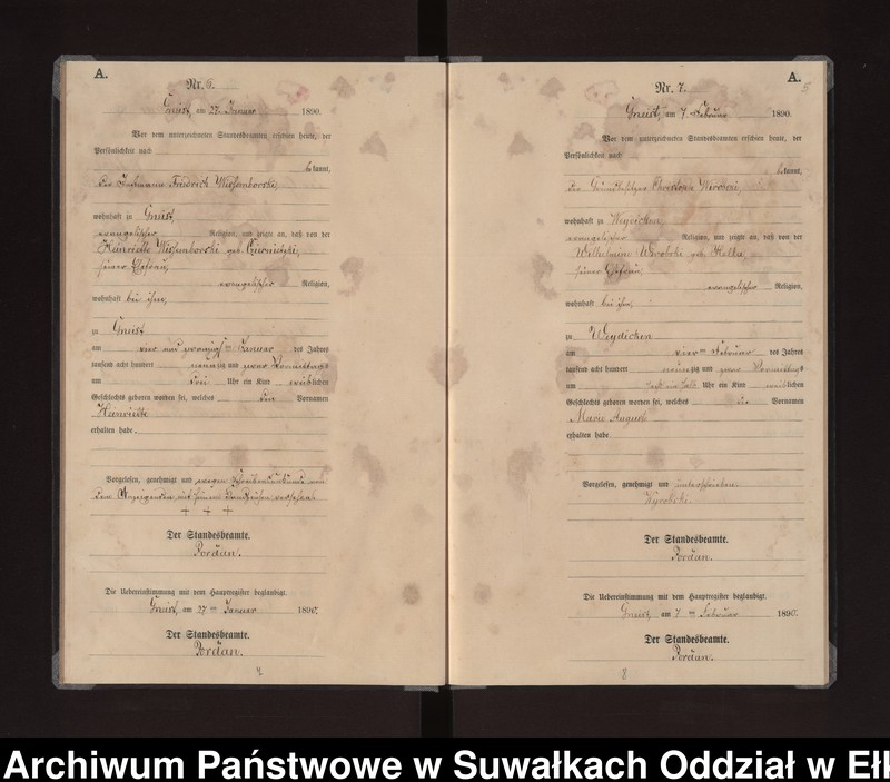 image.from.unit.number "Geburts-Neben-Register des Königlichen Preussischen Standes-Amtes Gneist Kreis Loetzen"