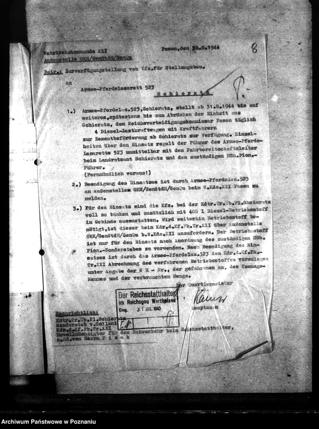 Obraz 12 z jednostki "Stellung von Alarm - Fahrzeugen für den Stellungsbau. Gespannstellung für Ostraumschutz. Beordnung von Gespannen."