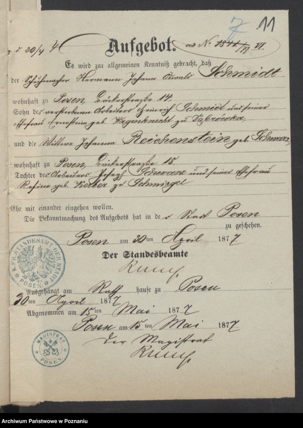 Obraz 13 z jednostki "Die von den Verlobten zum Aufgebot beigebrachten Urkunden pro 1877"