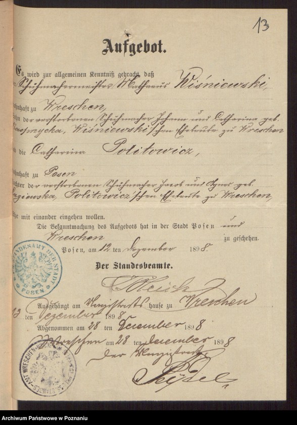 Obraz 15 z jednostki "Die von den Verlobten beigebrachten Urkunden zur Eheschliessung pro 1899"