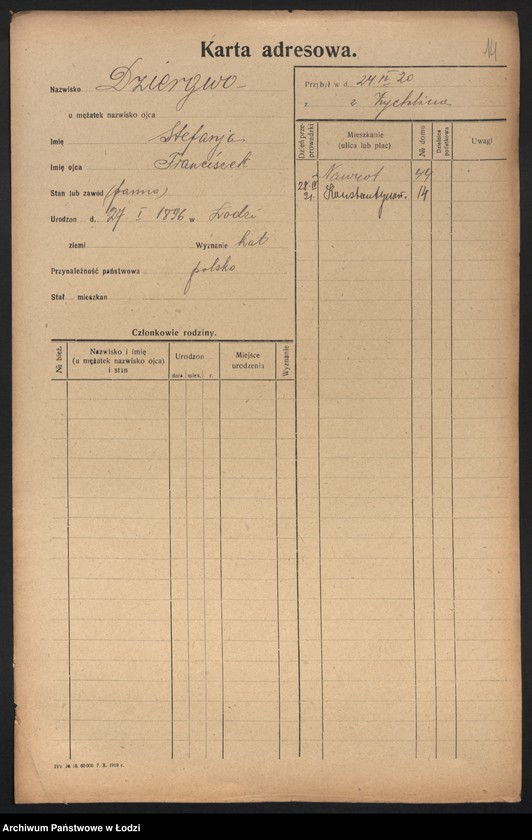 Obraz 16 z jednostki "[Spis ludności Łodzi] Dziewolecki - Dzwonkowski"