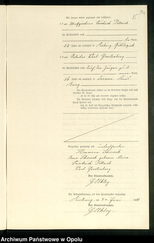 Obraz 18 z jednostki "Heiraths-Neben-Register Standes-Amt Riebnig 1900"