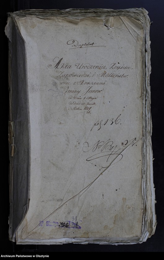 image.from.unit.number "Duplikat. Akta Urodzenia, Zeyścia, Zapowiedzi i Małżeństw wraz z Annexami Gminy Janow od dnia 1 Maja do dnia 30 Kwiet[nia] Roku 1819/20"