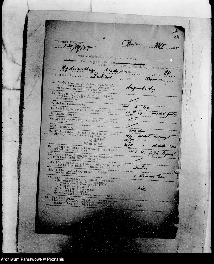 Obraz 18 z jednostki "/Wynik dochodzeń w sprawie zachorzenia na dur brzuszny/"