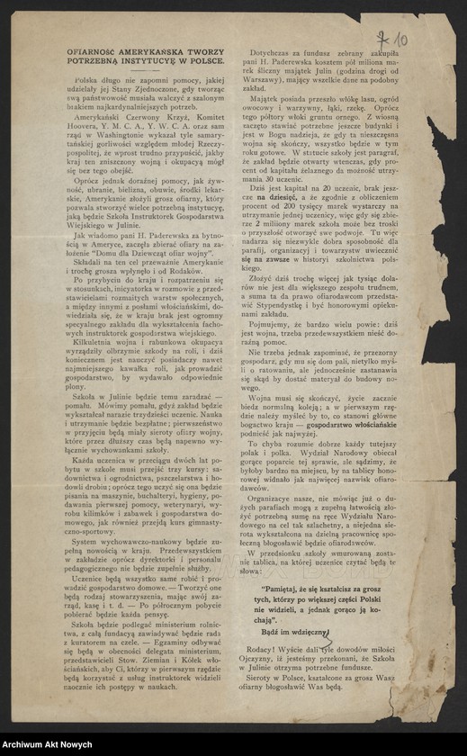 image.from.unit.number "Materiały propagandowo-informacyjne o działalności Polskiego Białego Krzyża: odezwy, przemówienia, artykuły i notatki prasowe"