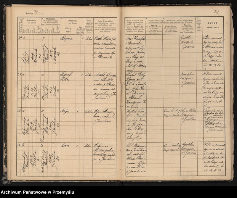 image.from.unit.number "Księga urodzin izr[aelickiego] Urzędu metrykalnego w Jarosławiu 1909"