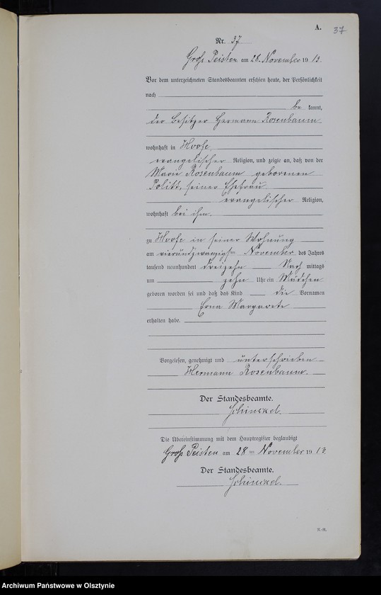 image.from.unit.number "Geburts-Neben-Register Nr 1 - 38 [Księga urodzeń- wtóropis ]"