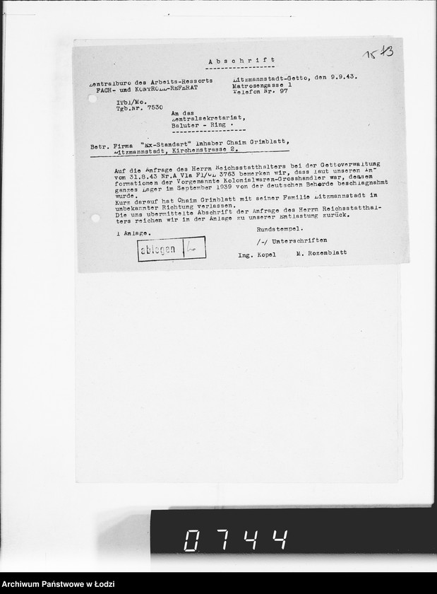 Obraz 20 z jednostki "Hauptreühandstelle Ost.[Korespondencja w sprawach majątkowych, podatkowych i należności finansowch]"