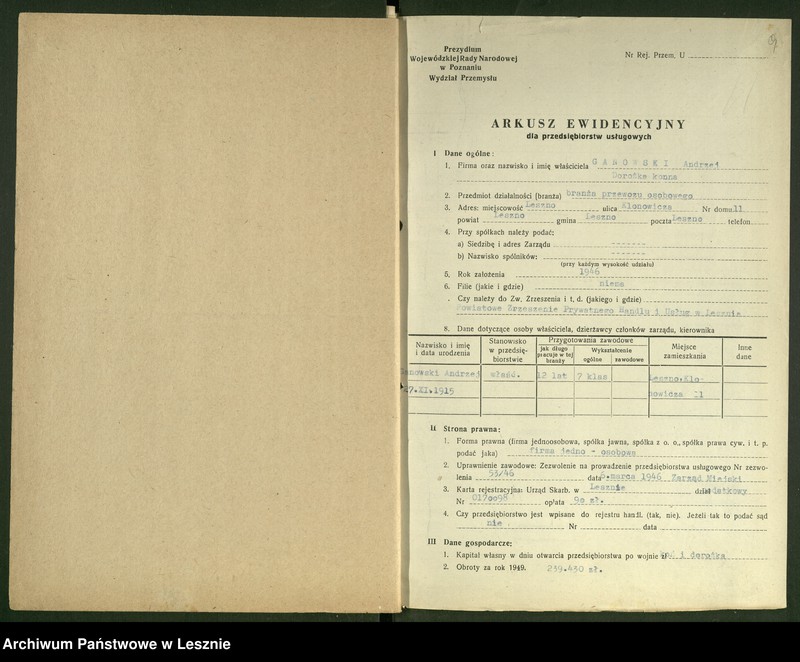 Obraz 10 z jednostki "[Rzemiosło - arkusze ewidencyjne]"