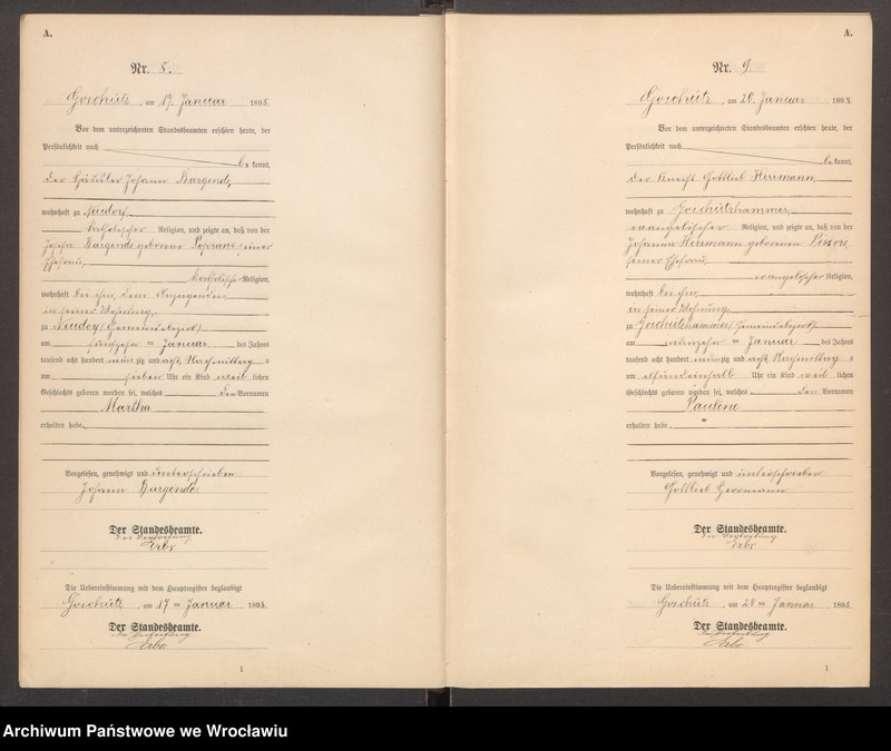 Obraz 7 z jednostki "księga urodzeń Urzędu Stanu Cywilnego w Goszczu (Goschütz) 1898"
