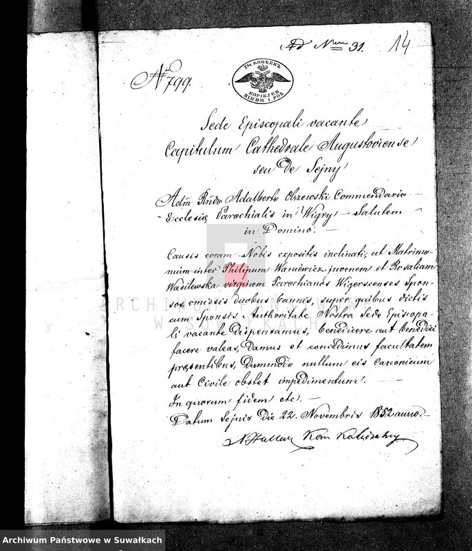 image.from.unit.number "[Dowody do akt małżeństw parafia rzym. - kat. Wigry] z roku 1852"