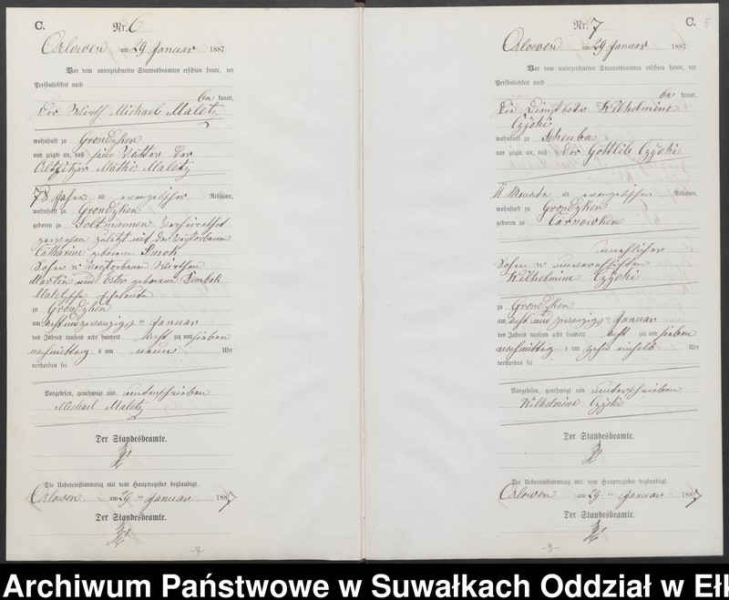 image.from.unit.number "Sterbe-Neben-Register des Preussischen Standes-Amtes [Orlowen] Kreis [Loetzen] für das Jahr 1887"