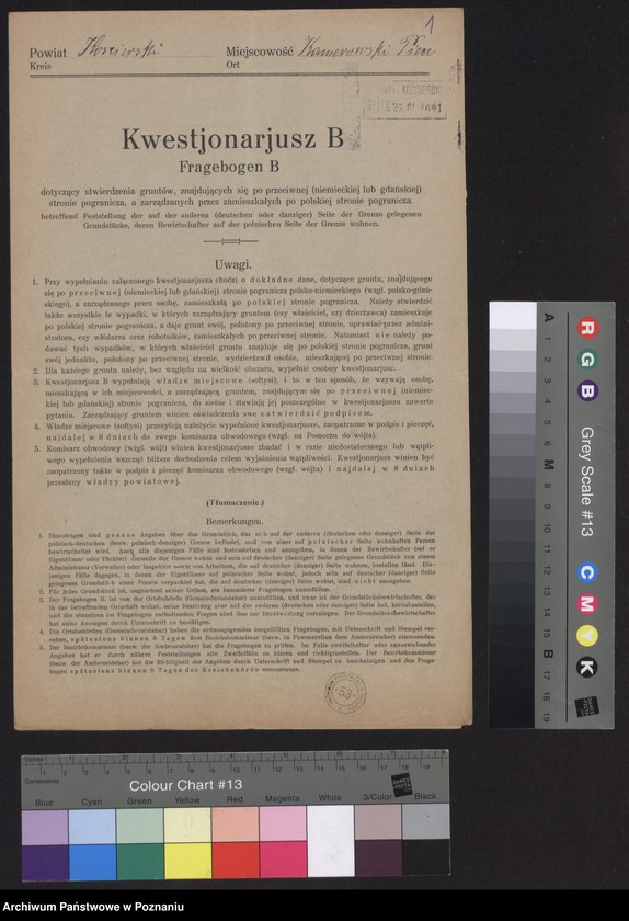 Obraz 3 z jednostki "[Kwestionariusze dotyczące stwierdzenia gruntów znajdujących się po niemieckiej stronie pogranicza a zarządzanych przez zamieszkałych po stronie polskiej] powiat kościański"
