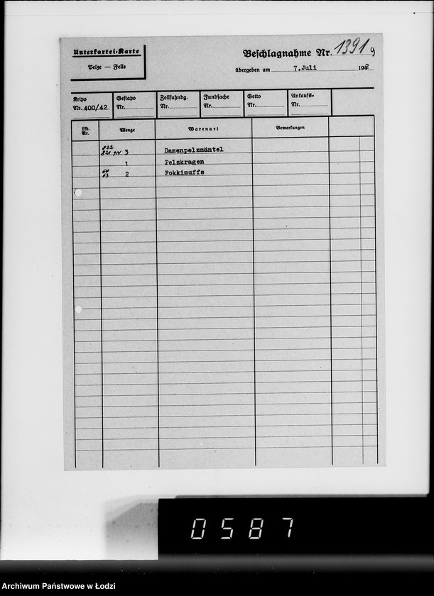 Obraz 13 z jednostki "Kripo. Kartei-Karten Beschlagnahme Nr.968-1397"