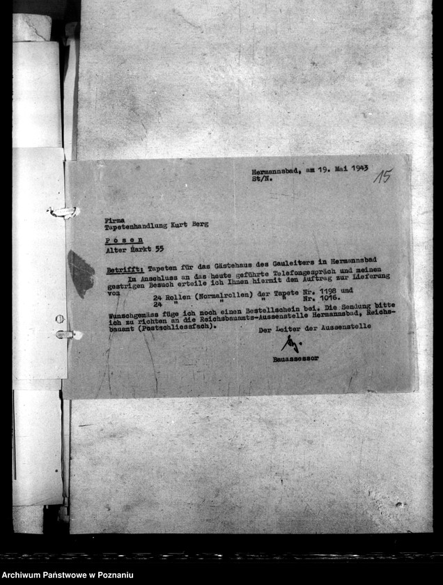 Obraz 19 z jednostki "Instandsetzungsarbeiten im Gästehaus des Gauleiters in Hermannsbad (Ciechocinek)"