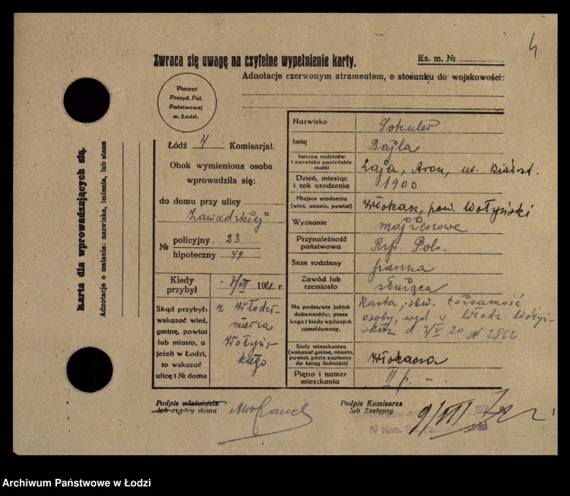 Obraz 7 z jednostki "[Spis ludności Łodzi] Sokowska-Sońska"