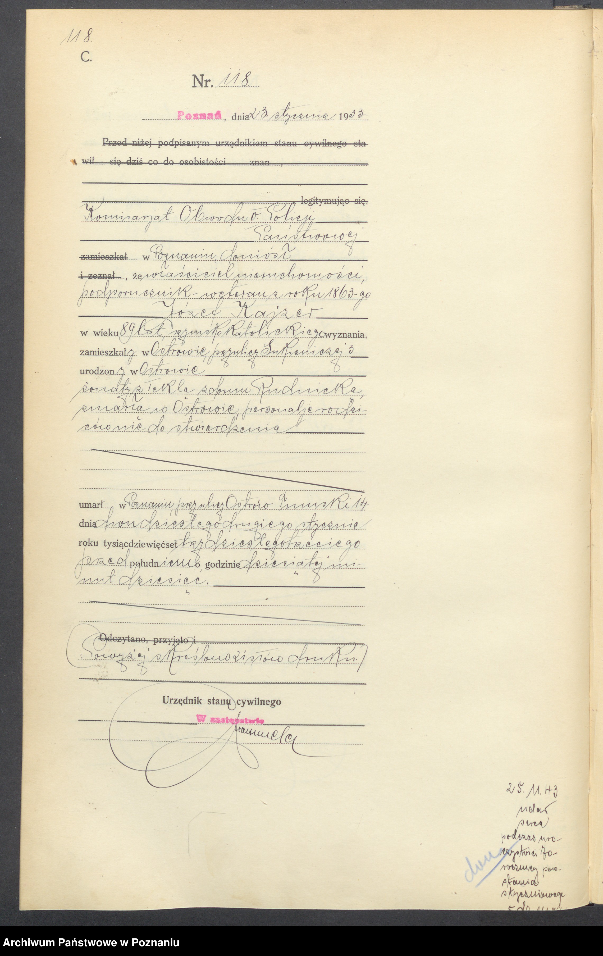 Skan z jednostki: Księga miejscowa zgonów tom I [Rejestr główny zgonów]