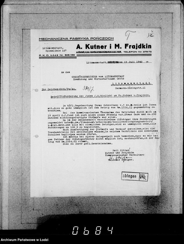 Obraz 8 z jednostki "J.[uden] 391-405 [Wnioski Żydów z Getta o zwrot należności za pracę lub towar wzięty na kredyt]"