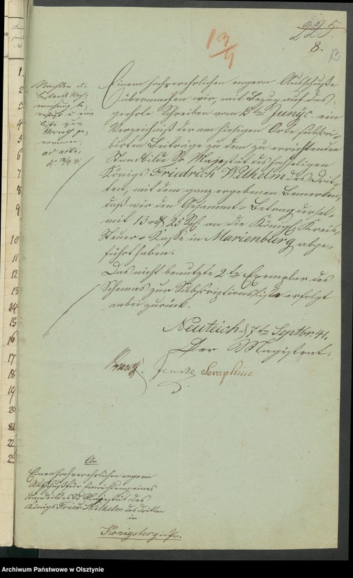 image.from.unit.number "Acta des engern Ausschußes für Errichtung eines Standbildes Sr. [Seiner] Majestät des Königes Friedrich Wilhelm des Dritten. Die Beitrags-Ziechungen in dem landrätlichen Kreise Marienburg [Malbork]"