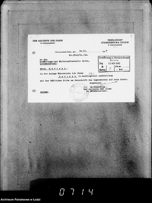 Obraz 13 z jednostki "Korrespondenz mit dem Aeltesten der Juden"