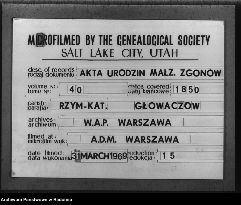 image.from.unit.number "Duplikat akt urodzonych, zaślubionych i zmarłych z parafii Głowaczew na rok 1850"