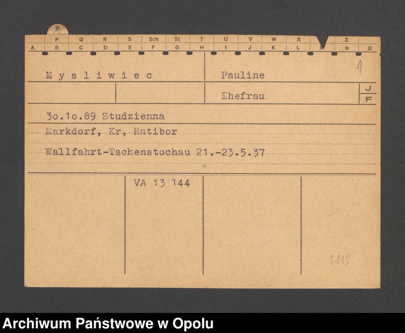 Obraz 3 z jednostki "[Mysliwiec Pauline, ur. 30.10.1889 Studzienna]"