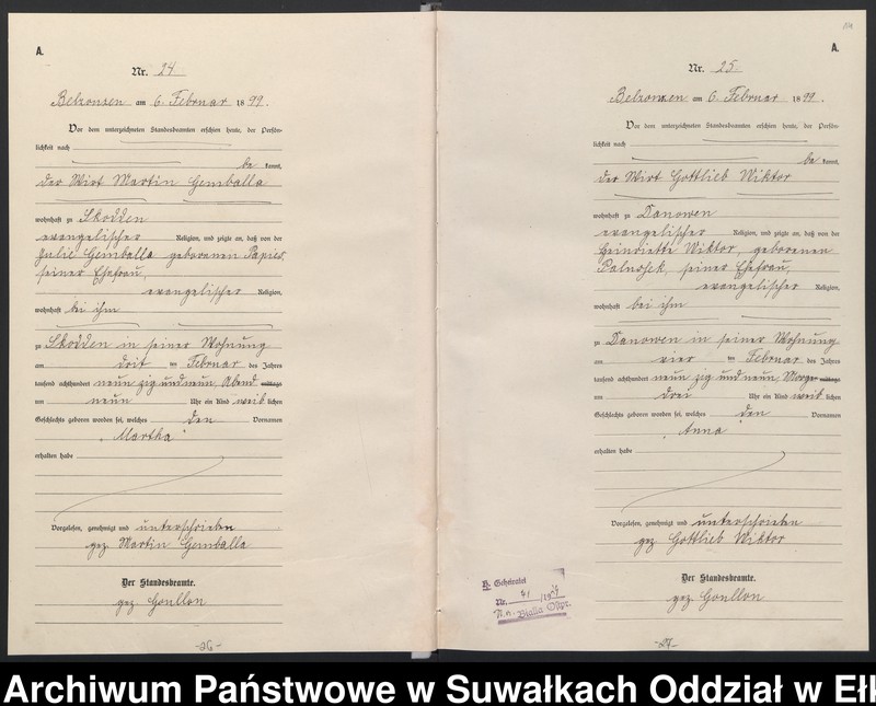 image.from.unit.number "[Geburts-Neben-Register des (Königlichen) Preussischen Standes-Amtes Belzonzen Kreis Johannisburg]"