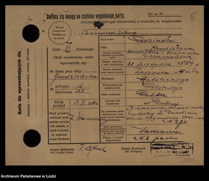 Obraz 7 z jednostki "[Spis ludności Łodzi] Podsadnik-Pokrzywa"