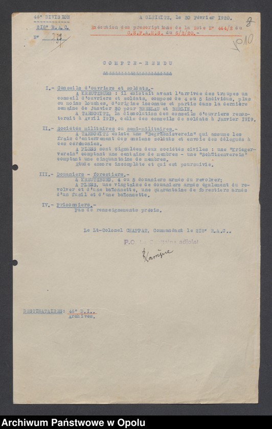 Obraz 12 z jednostki "Tableau des forces de Police, Einwohnerwehr SP, Tendances Militaires /1. Tablica przedstawiająca stan sił policji niemieckiej " Sicherheitspolizei" 2. Wiadomości o radach robotniczych i żołnierskich, 3. Wiadomości o organizacji niemieckiej "Einwohnerwehr" 4. Wiadomości o organizacji "Sicherheitspolizei". 5. Wiadomości o różnych organizacjach niemieckich paramilitarnych/"