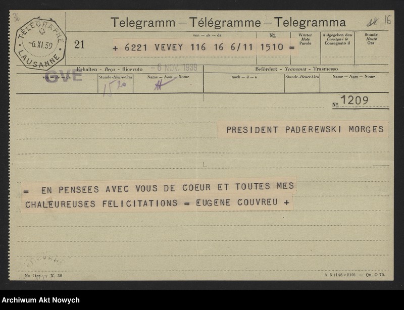 image.from.unit.number "Couyreu Eugène; Załączniki: a) fotografia pomnika w Verey; b) tekst mowy wygłoszonej na cześć H. Sienkiewicza; Listy dotyczą uczczenia pamięci H. Sienkiewicza przez Szwajcarię; L.51"