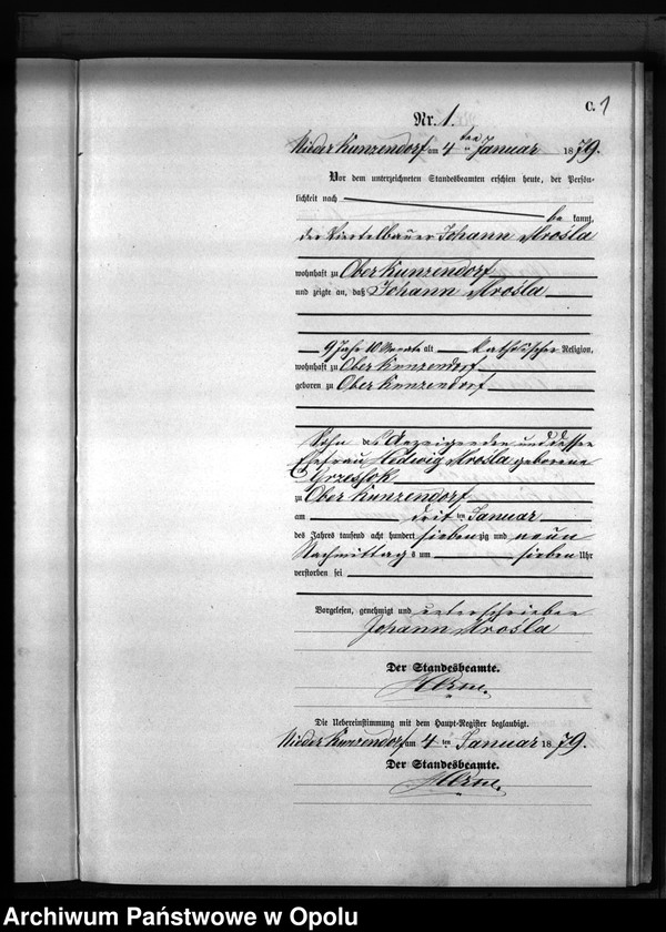 Obraz 4 z jednostki "Sterbe-Neben-Register Standesamts Kunzendorf pro 1879"