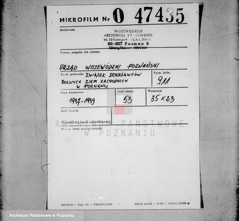 Obraz 2 z jednostki "/Związek Dzierżawców Rolnych Ziemi Zachodnich/ w Poznaniu"