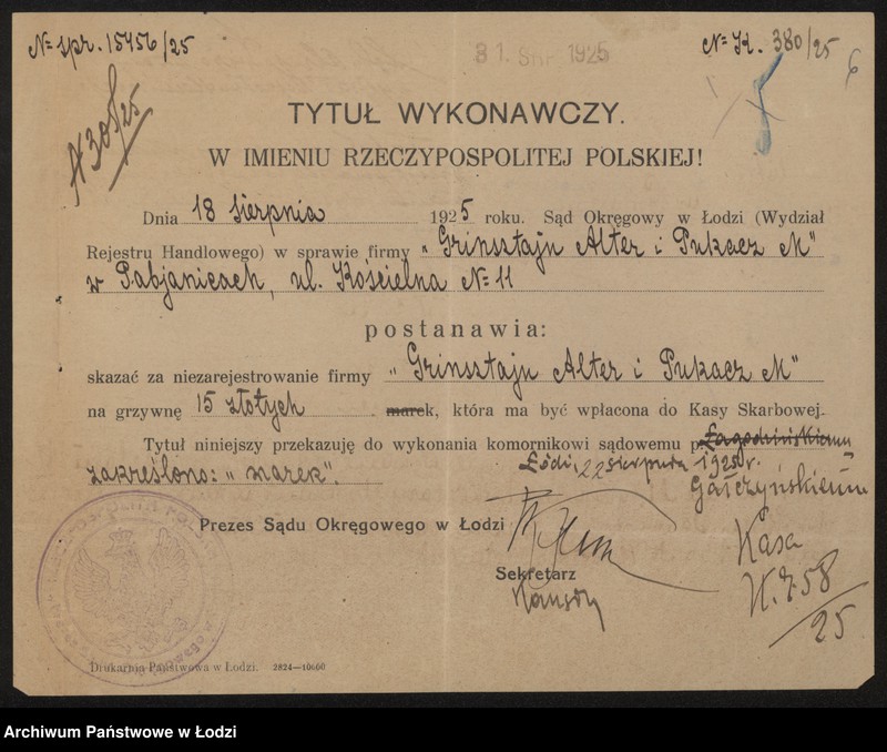 Obraz 9 z jednostki "Grinsztajn, Alter i Pukacz – wyrób i sprzedaż towarów wełnianych i półwełnianych"