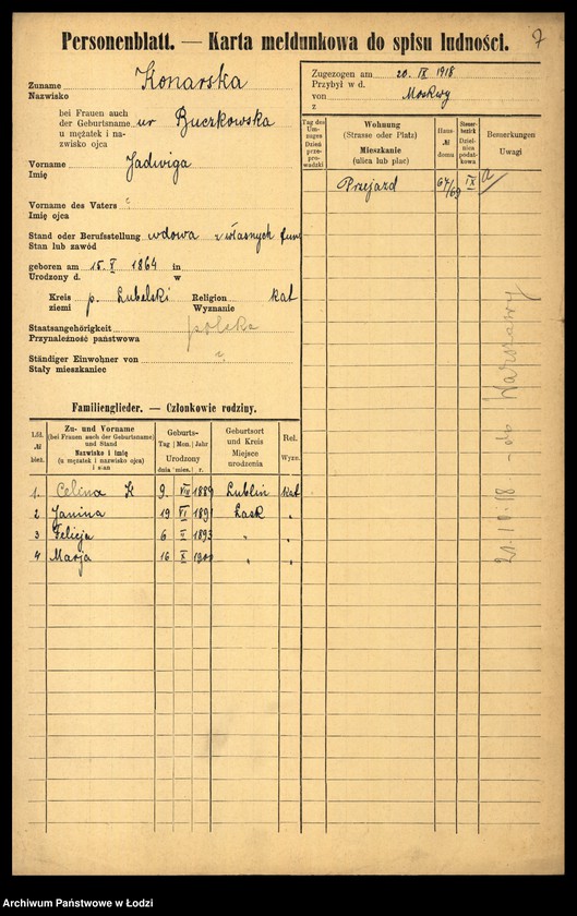 Obraz 9 z jednostki "[Spis ludności Łodzi] Konalska - Konga"