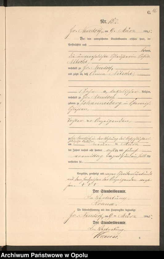 image.from.unit.number "Sterbe-Neben-Register Standes-Amt Gr.[oss] Neudorf 1885"