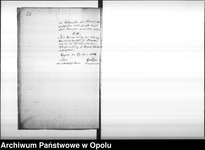 Obraz 18 z jednostki "Acta des Magistrats zu Oppeln betreffend den, zwischen den hiesigen Stadtkommune und dem hiesigen Königl[ichen] Land und Stadt-Gericht wegen Aufnahme der kranken Gefangenen in das städtische Krankenhaus, geschlossenen Vertrag"
