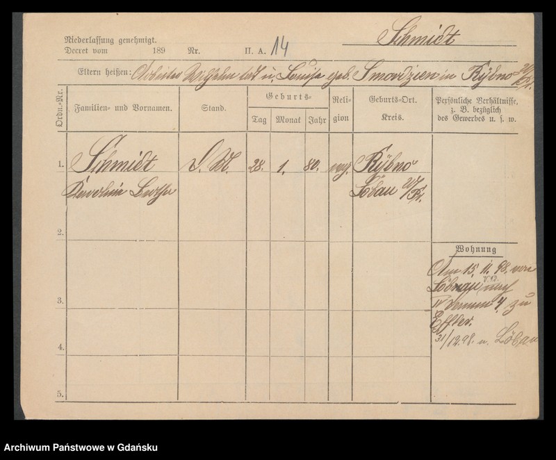 image.from.unit.number "Karty meldunkowe: Schmidt Karoline - Schmidt Nicolaus"