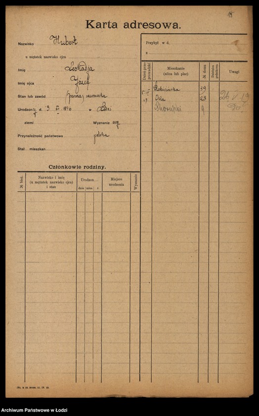 Obraz 17 z jednostki "[Spis ludności Łodzi] Hubermanowicz - Chwastowska"