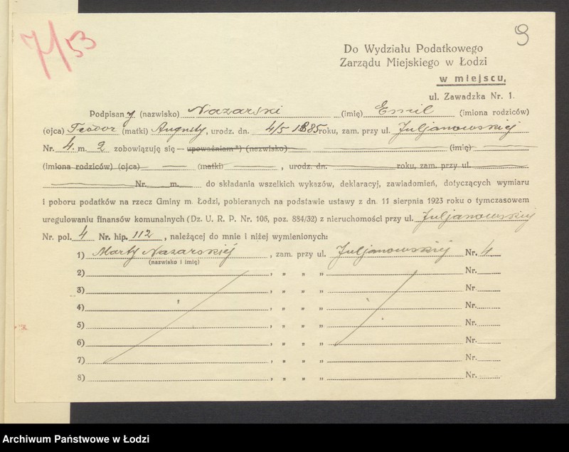 image.from.unit.number "Księga inwentarzowa nieruchomości m. Łodzi ul. Julianowska"