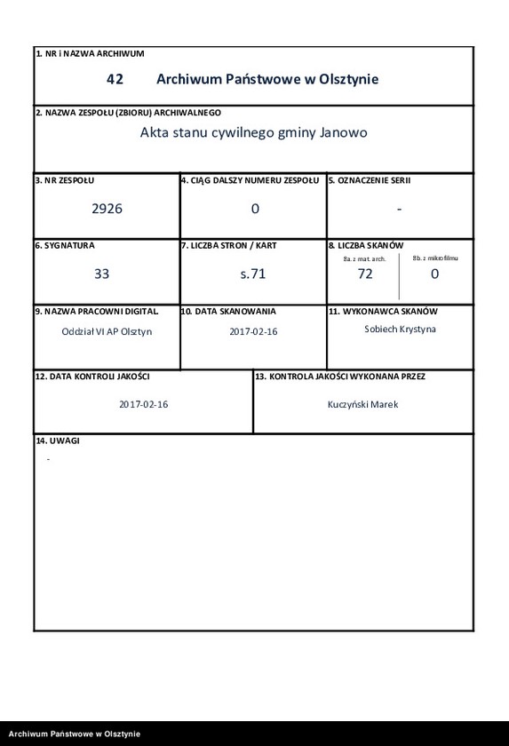 image.from.unit.number "Duplikat. Akta Cywilne Urodzenia, Zeyścia, Zapowiedzi i Małżeństw Gminy Janowskiey Powiatu Przasnyskiego w Departamencie Płockim z Roku 1821/22"