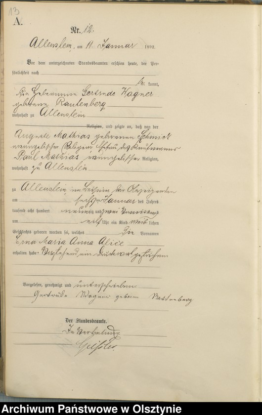 image.from.unit.number "Geburts-Haupt-Register Tom I,Nr 1 - 280"