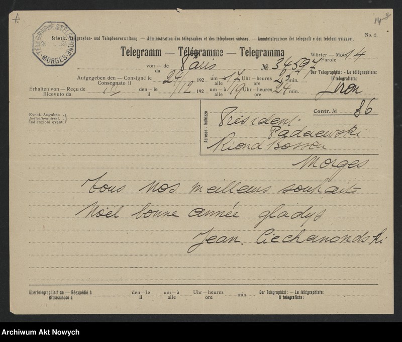 image.from.unit.number "Ciechanowski Jan (dyplomata); Załączniki: a) umowa J. Ciechanowskiego i odpowiedź prez. C. Codige