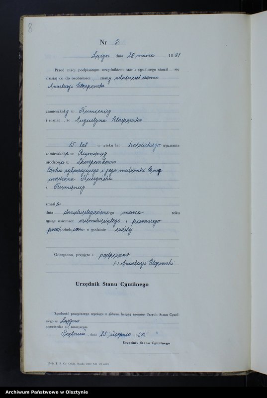 image.from.unit.number "Księga zgonów Nr 1 - 44,1 - 55,1 - 41,1 - 60,1 - 44,1 - 40 i 1 - 47 /brak 1885 - 1886,1888 i 1890/ /przepisana w języku polskim z oryginału niemieckiego w dniach 11.08.-9.09.1950/"