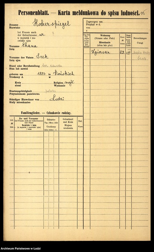 Obraz 17 z jednostki "[Spis ludności Łodzi] Hocherman - Hoferman"