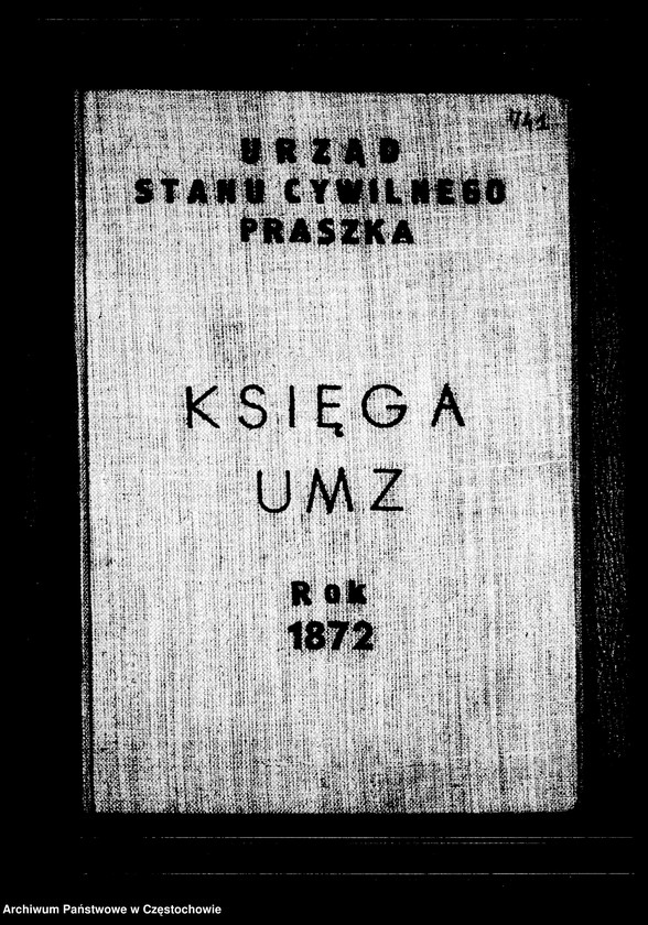 image.from.unit.number "Księga urodzeń, małżeństw i zgonów parafii Rzymskokatolickiej w Praszce z roku 1872"
