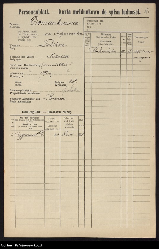 Obraz 18 z jednostki "[Spis ludności Łodzi] Doman - Domowicz"