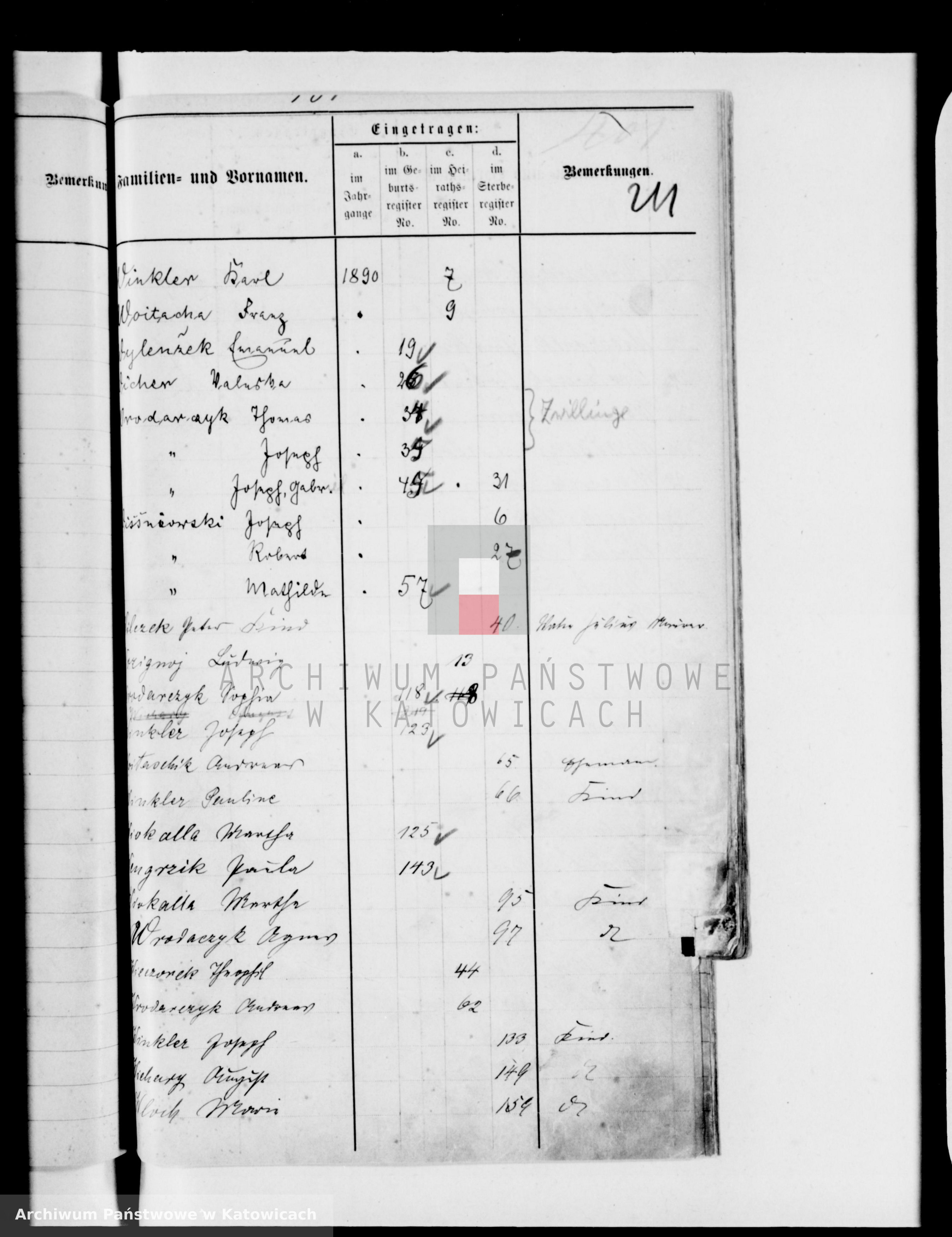 Skan z jednostki: Skorowidz do ksiąg urodzeń, małżeństw i zgonów za lata 1890-1899